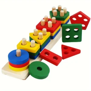 Montessori Wooden Sorting & Stacking Toy – Shape Matching Learning Puzzle for Kids