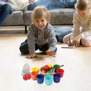 Wooden Color Sorting Toy – Montessori Rainbow Ball Matching Set