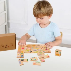 Wooden Number Puzzle Domino Game – Kids Math Learning Jigsaw Set