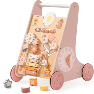Wooden Baby Walker with Activity Center – Montessori Push Walker Toy