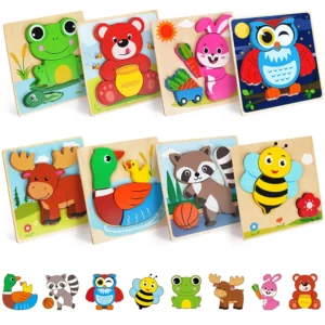 8-Pack Wooden Animal Puzzle Set – Toddler Montessori Learning Jigsaw Toys
