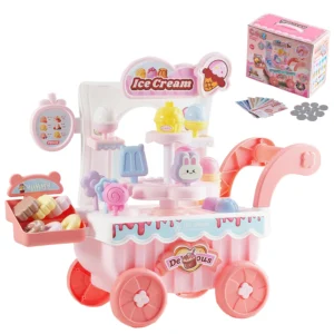 Kids Ice Cream Cart Pretend Play Set – Toy Dessert Shop with Lights & Sounds