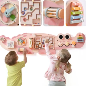 Wooden Montessori Busy Board Wall Toy – Interactive Gear Maze Activity Center for Kids